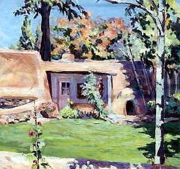 Painting titled "Adobe house with ov…" by Nataly Jolibois, Original Artwork, Oil