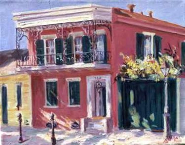 Painting titled "Red city house , Ne…" by Nataly Jolibois, Original Artwork, Oil