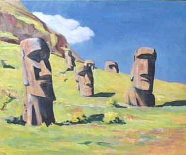 Painting titled "moai II, Easter Isl…" by Nataly Jolibois, Original Artwork, Oil