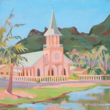 Painting titled "taanui church" by Nataly Jolibois, Original Artwork, Oil