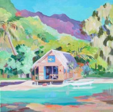 Painting titled "Beach house Moorea" by Nataly Jolibois, Original Artwork