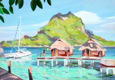 Painting titled "Bora Bora Lagoon Re…" by Nataly Jolibois, Original Artwork, Oil