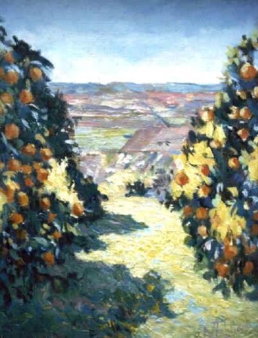 Painting titled "orange plantation,…" by Nataly Jolibois, Original Artwork, Oil