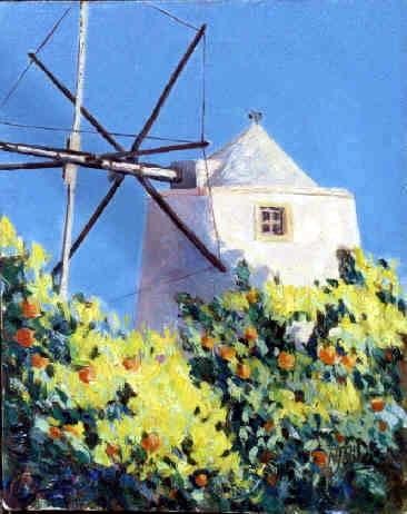 Painting titled "windmile,Moulin aux…" by Nataly Jolibois, Original Artwork, Oil