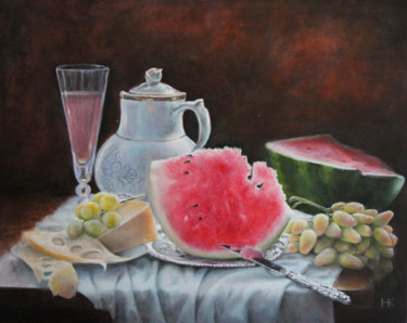 Painting titled "still life with wat…" by Nataliia Kartseva (Nk), Original Artwork, Oil
