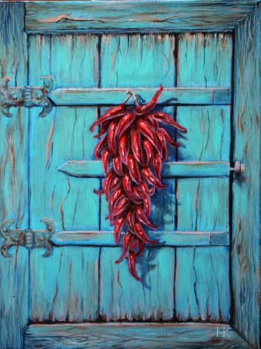 Painting titled "red hot chilli pepp…" by Nataliia Kartseva (Nk), Original Artwork, Oil