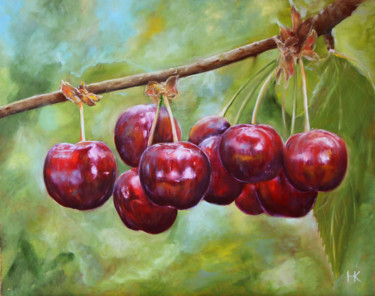 Pittura intitolato "cherry" da Nataliia Kartseva (Nk), Opera d'arte originale, Olio