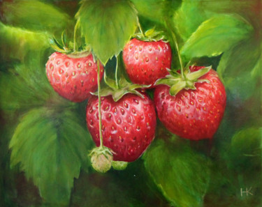 Painting titled "strawberry" by Наталия Карцева (NK), Original Art, Oil