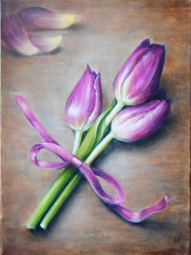Pittura intitolato "bouquet of tulips" da Nataliia Kartseva (Nk), Opera d'arte originale, Olio
