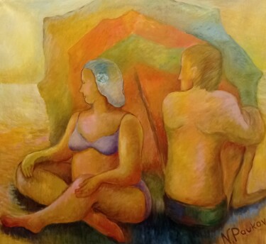 Pittura intitolato ""На пляже"" da Natalie Paukova, Opera d'arte originale, Olio
