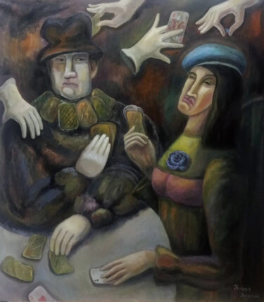 Painting titled "Шулеры" by Natalie Paukova, Original Artwork, Oil