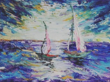 Painting titled "sailboats" by Nataly R., Original Artwork, Oil