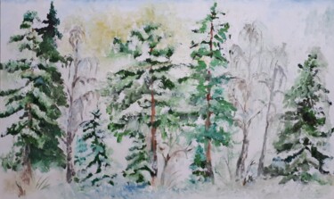 Painting titled "winter forest" by Nataly Shi, Original Artwork, Oil