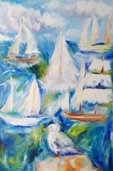 Painting titled "sails (the picture…" by Nataly Shi, Original Artwork, Oil