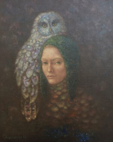 Painting titled "In the woods" by Natalya Chepulskaya, Original Artwork, Oil Mounted on Wood Stretcher frame