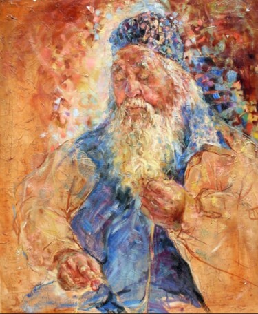 Painting titled "A portrait of an ol…" by Natalya Chepulskaya, Original Artwork, Oil Mounted on Wood Stretcher frame