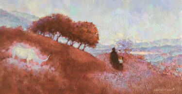 Painting titled "From far away" by Natalya Chepulskaya, Original Artwork, Oil Mounted on Wood Stretcher frame