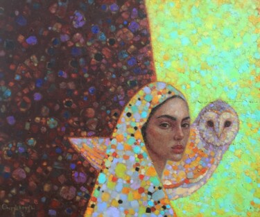 Painting titled "Maria" by Natalya Chepulskaya, Original Artwork, Oil Mounted on Wood Stretcher frame