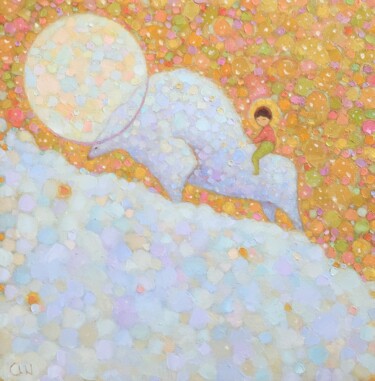 Картина под названием "The White Beast of…" - Natalya Chepulskaya, Подлинное произведение искусства, Масло Установлен на Дер…