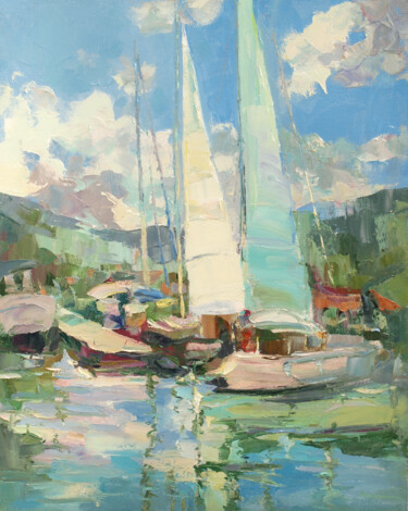 Malerei mit dem Titel "Boats" von Natalya Egorova, Original-Kunstwerk, Öl