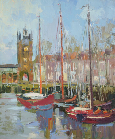 Painting titled "Old port" by Natalya Egorova, Original Artwork, Oil