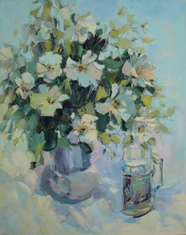 Картина под названием "White roses" - Natalya Egorova, Подлинное произведение искусства, Масло