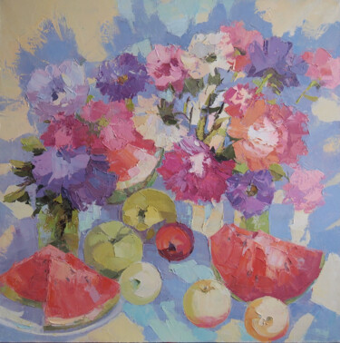 Painting titled "Flowers and fruits" by Natalya Egorova, Original Artwork, Oil
