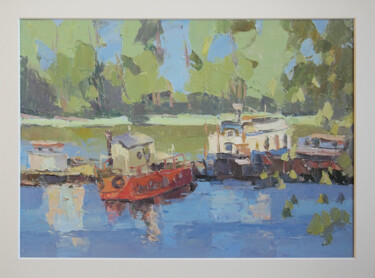 Malerei mit dem Titel "River boats" von Natalya Egorova, Original-Kunstwerk, Öl