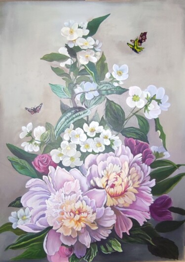 Malerei mit dem Titel "букет с пионами" von Natalya Generalova, Original-Kunstwerk, Öl