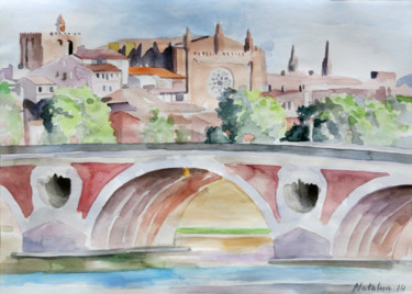 Peinture intitulée "River (Toulouse)" par Natalya Ka, Œuvre d'art originale, Aquarelle