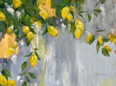 Painting titled "Mediterranean lemon…" by Natalya Lysenko (Nat Lysen), Original Artwork, Oil Mounted on Wood Stretcher frame