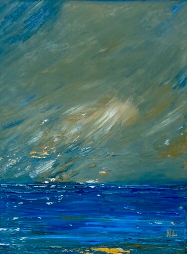 Painting titled "A sea before a storm" by Natalya Lysenko (Nat Lysen), Original Artwork, Oil Mounted on Wood Stretcher frame