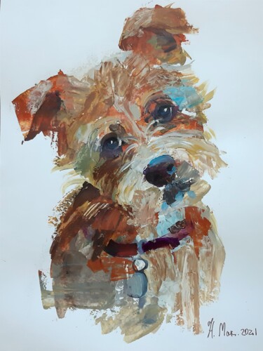 Картина под названием "Фактурная собака" - Natalya Makoed, Подлинное произведение искусства, Акрил