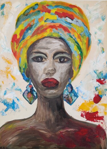 Painting titled "Beautiful woman" by Natalya Mitrofanova, Original Artwork, Oil Mounted on Cardboard
