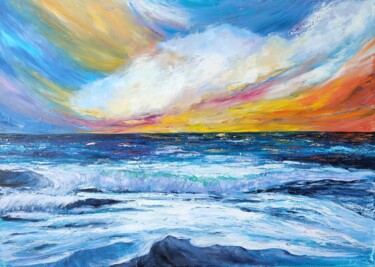 Pintura intitulada "Colorful sky with t…" por Natalya Mitrofanova, Obras de arte originais, Óleo