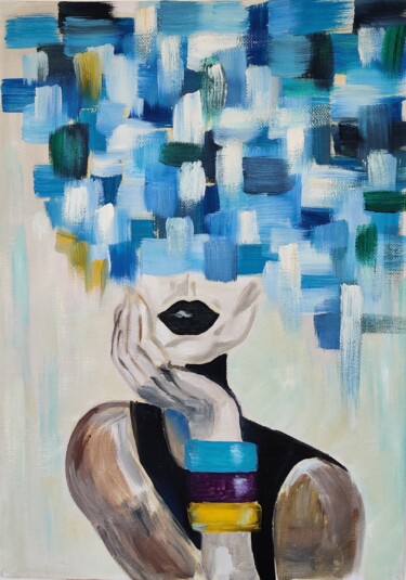 Painting titled "In my mind (abstrac…" by Natalya Mitrofanova, Original Artwork, Oil Mounted on Cardboard