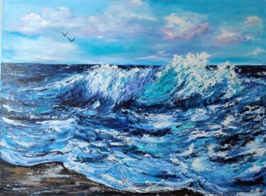 Painting titled "DEEP BLUE WATER (or…" by Natalya Mitrofanova, Original Artwork, Oil Mounted on Wood Stretcher frame