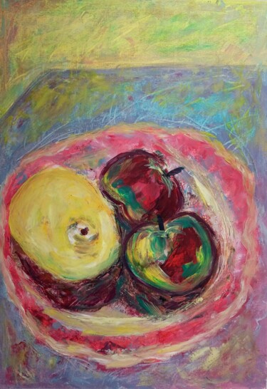 Malerei mit dem Titel "Un citron et deux p…" von Natalya Mougenot, Original-Kunstwerk, Öl