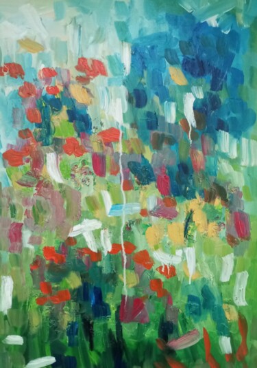 Malerei mit dem Titel ""Les champs en fleu…" von Natalya Mougenot, Original-Kunstwerk, Öl