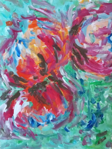Painting titled ""Les fleurs en fusi…" by Natalya Mougenot, Original Artwork, Acrylic