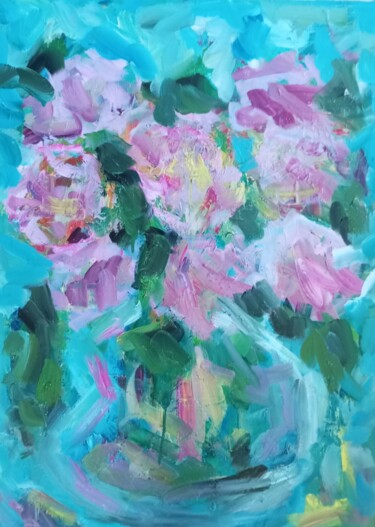 Pintura titulada ""Vase avec des rose…" por Natalya Mougenot, Obra de arte original, Oleo