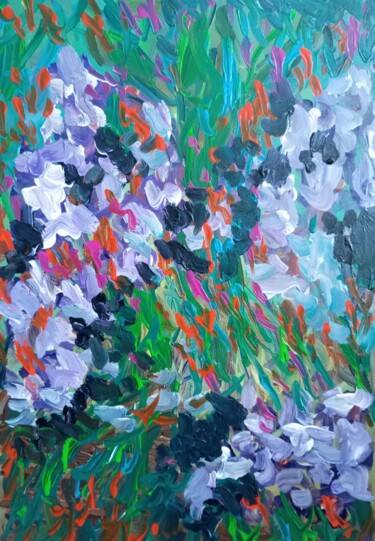 Painting titled "Irises in the garden" by Natalya Mougenot, Original Artwork, Acrylic