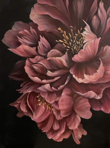 Painting titled "The aroma of peony" by Natalya Nesterenko, Original Artwork, Oil Mounted on Wood Stretcher frame