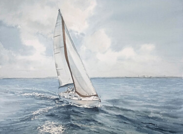 Painting titled "Grace boat." by Natalia Nesterova, Original Artwork, Watercolor