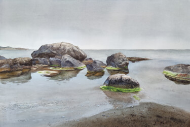 Malerei mit dem Titel "Spring sea. Silence." von Natalia Nesterova, Original-Kunstwerk, Aquarell