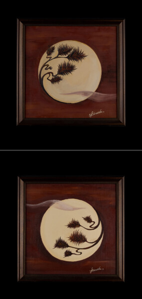 Painting titled "Full moon" by Natalya Sbrodova, Original Artwork, Oil Mounted on Wood Stretcher frame