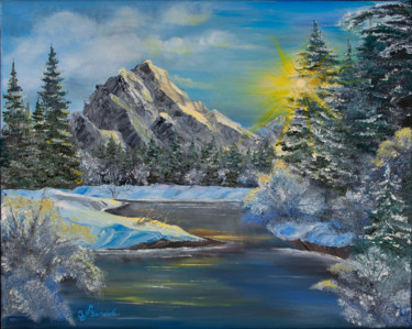 Painting titled "Spring in the mount…" by Natalya Sbrodova, Original Artwork, Oil