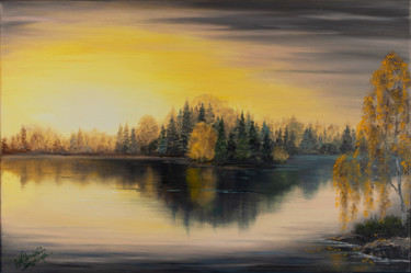 Malarstwo zatytułowany „Morning on the Lake” autorstwa Natalya Sbrodova, Oryginalna praca, Olej