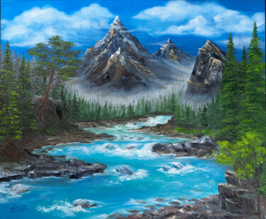 Peinture intitulée "Mountain landscape…" par Natalya Sbrodova, Œuvre d'art originale, Huile