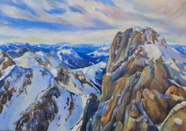 Schilderij getiteld "Dolomiti" door Natalya Smirnova, Origineel Kunstwerk, Olie Gemonteerd op Frame voor houten brancard